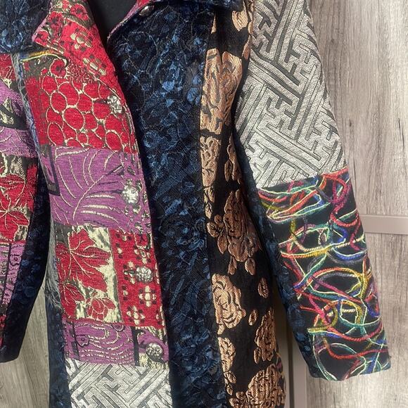 Vintage Sasha Fabiani bohemian mixed media brocade patchwork long jacket S - Picture 4 of 16